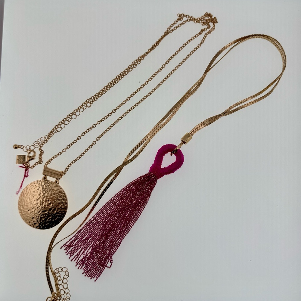 Elegant Gold and Pink Tassel Necklace